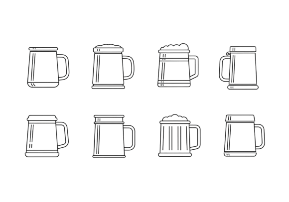 Beer Mug Line Art Icons Set for Creative Graphics and Crafts