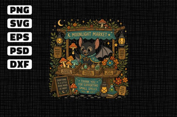 Moonlight Market Bat SVG for Graphics and Crafts
