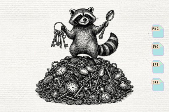Raccoon with Keys and Spoons SVG: A Whimsical Graphics Asset for Crafts